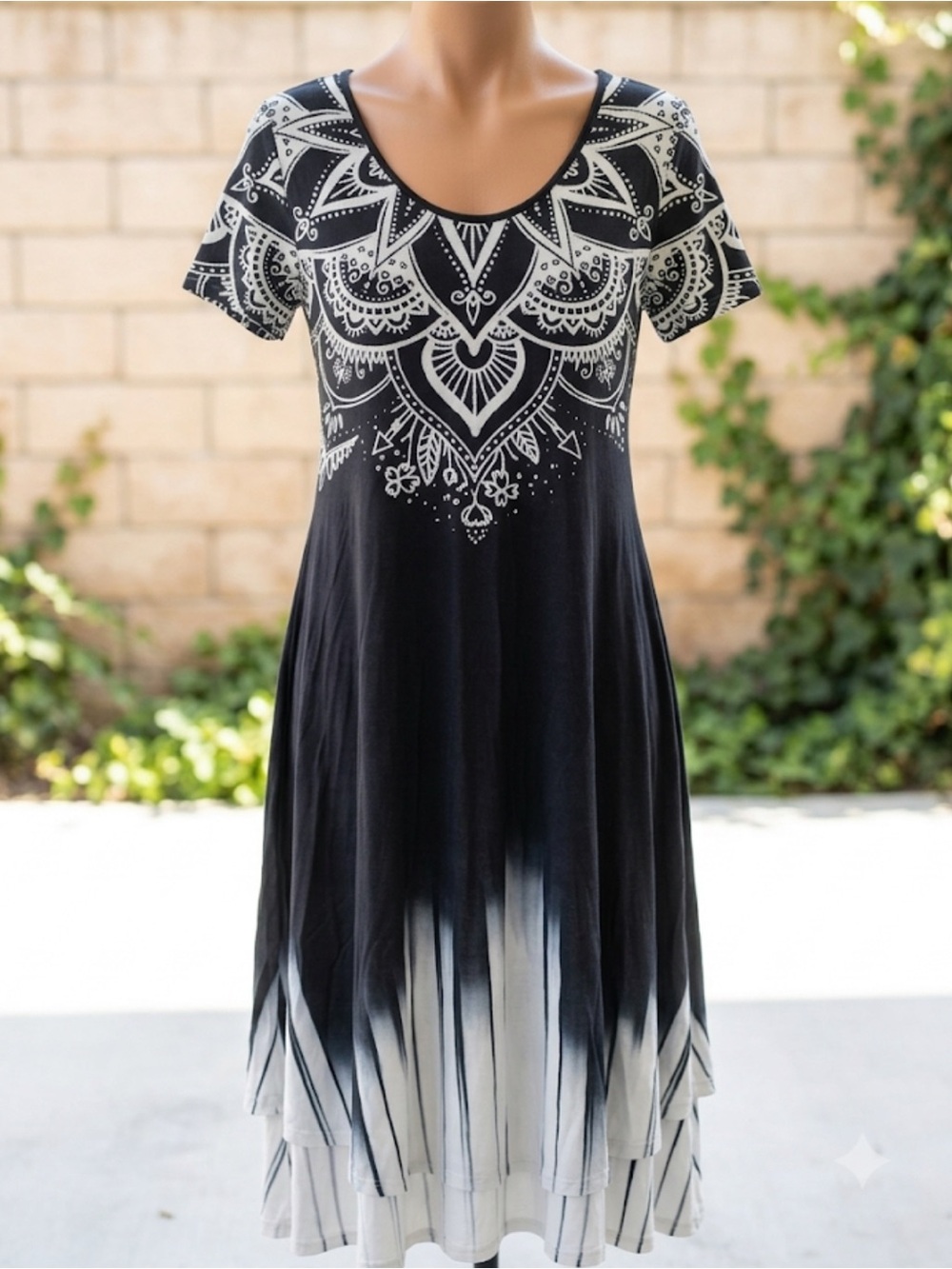 Black & White Mandala Print Maxi Dress